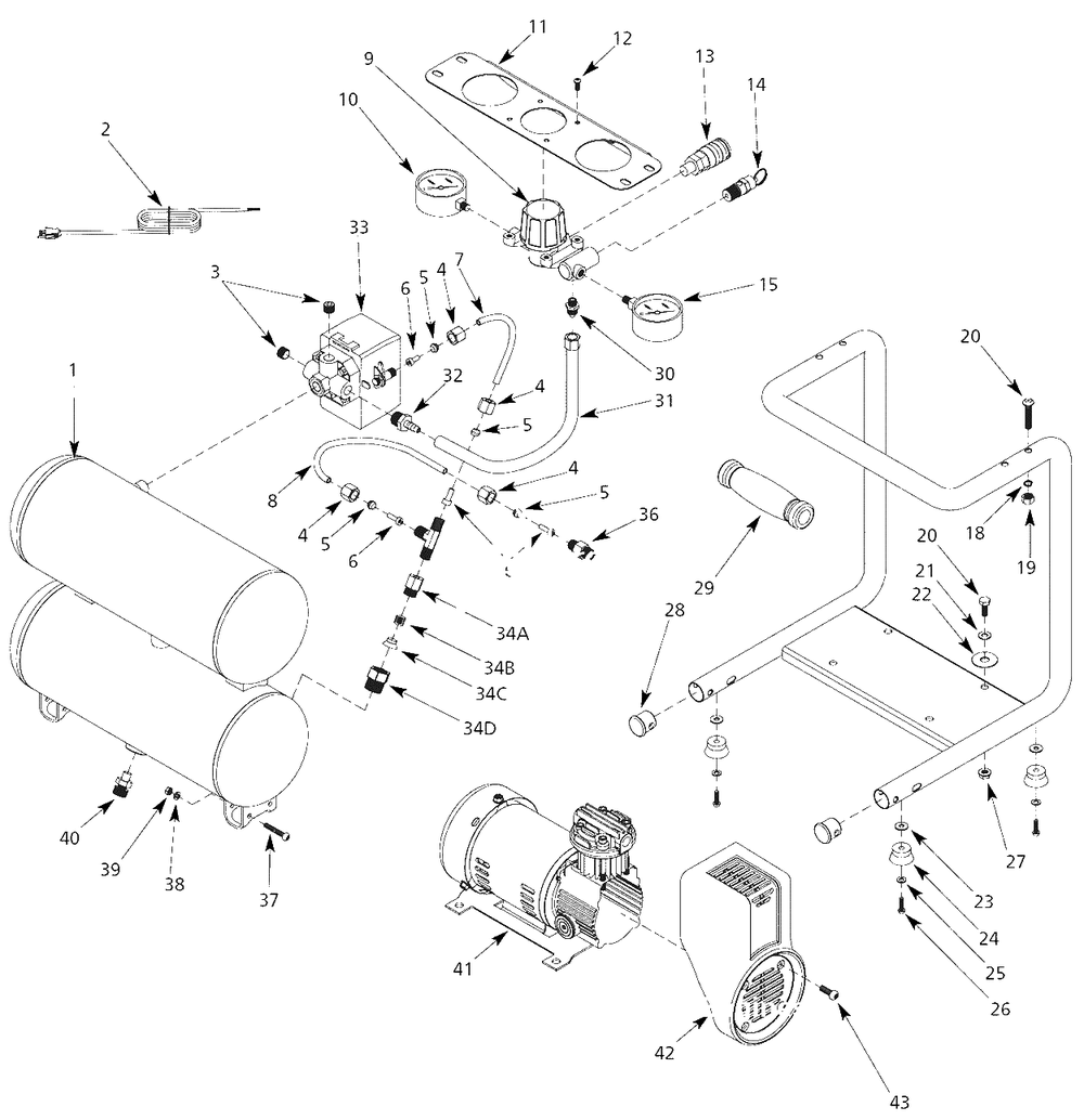Air-Compressor Parts Diagram and Parts List for EX2001  Campbell Hausfeld Compressor